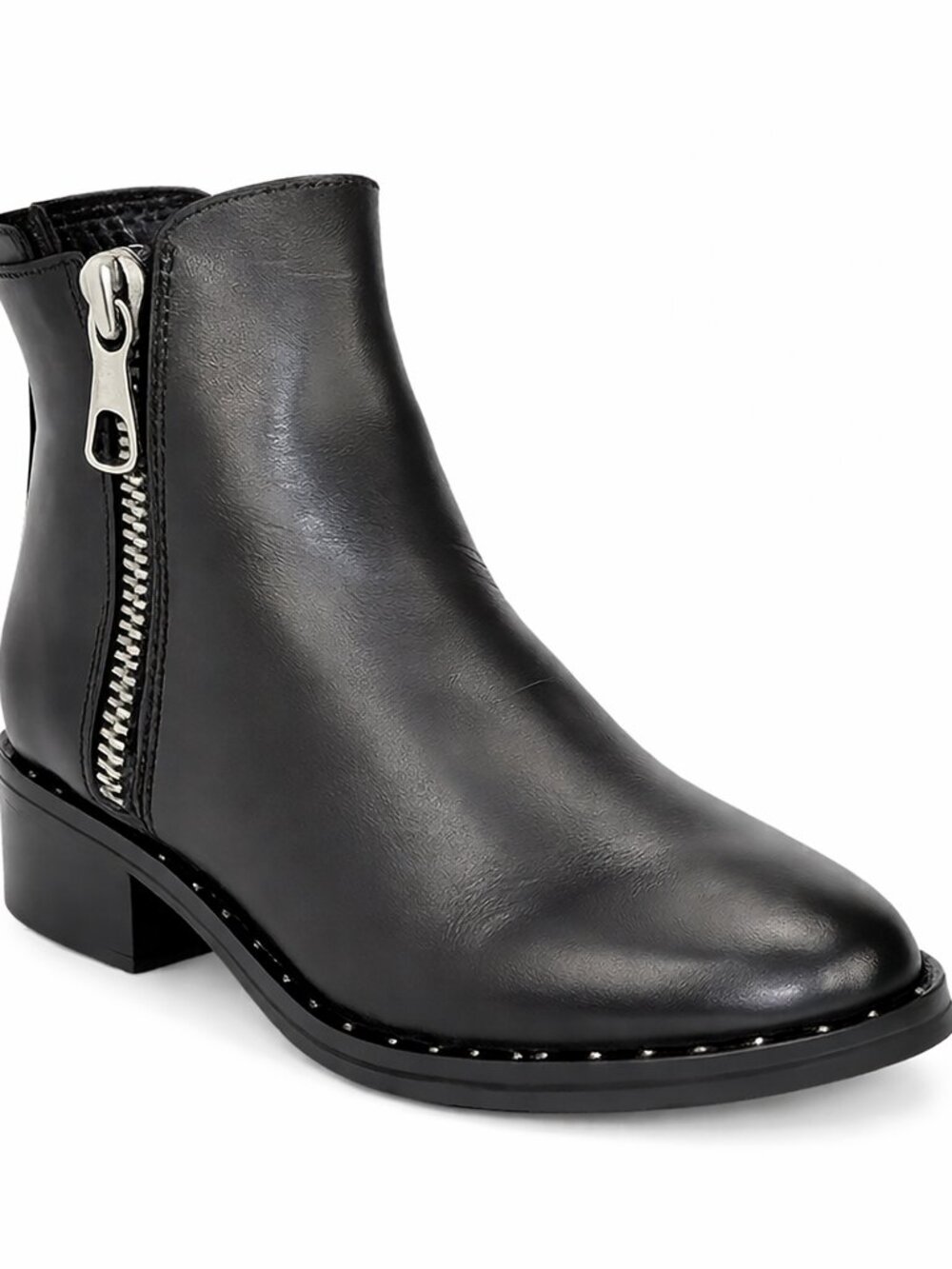 Steve Madden LANNA-S Leather Ankle Boots Black Stud Trim Double Zip Low Heel 5.5